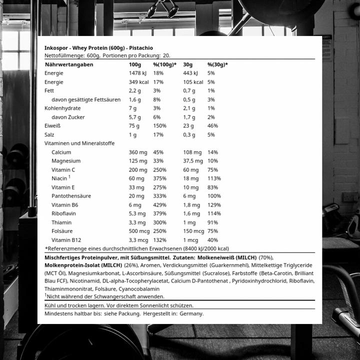 Valeurs nutritives et ingrédients Inkospor Protéine de lactosérum (Pistache, 1 pcs, 697 g)