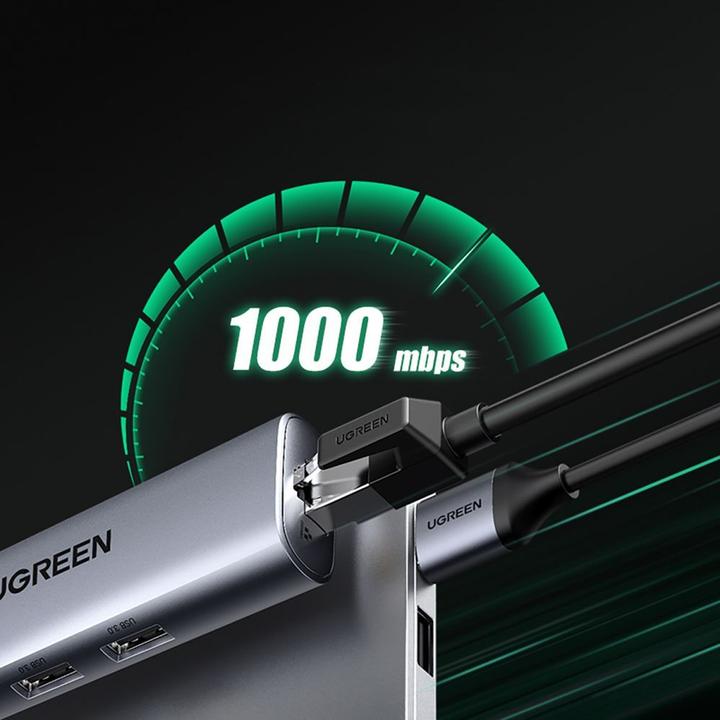 Actual product image Ugreen CM266 Hub Adapter 5in1 USB, 3x USB 3.0, micro USB, RJ45 (grey) (Micro USB, USB-A, 5 Ports)