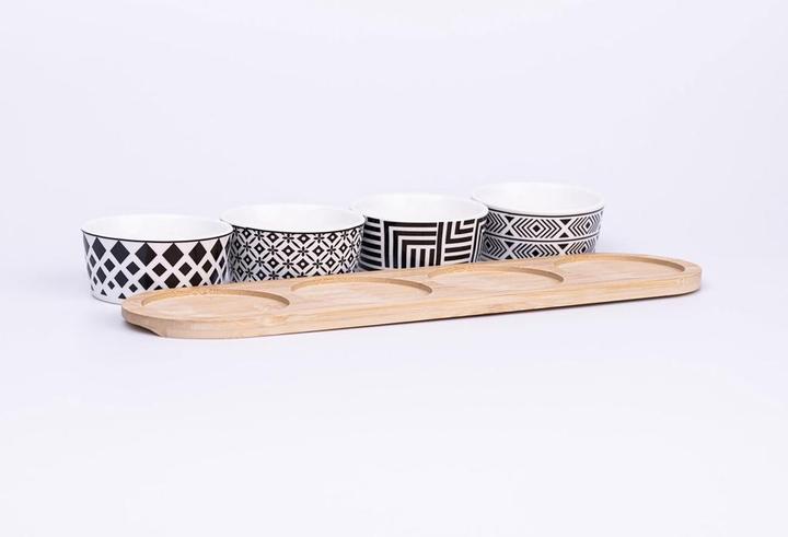 Immagine prodotto Excellent Houseware Vassoio in bambù con 4 ciotole in ceramica