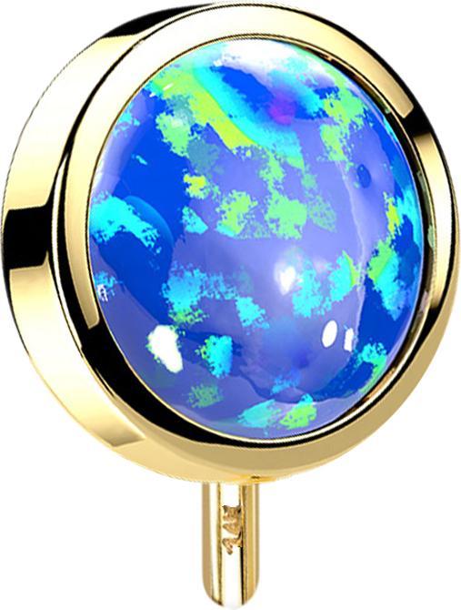 Star Piercing Threadless Scheibe 14k gold front mit Opal blau (14k Gold, ohne Messing)
