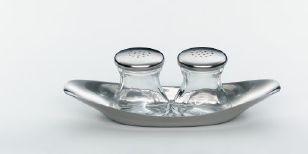 Produktbild WMF Salz und Pfefferstreuer Set Teller 3tlg Max & Moritz Wagenfeld Edelstahl matt (Salz, Pfeffer)