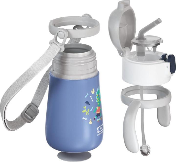 Actual product image Monbento Kids Insulated Water Bottle MB Stram Dino - 360ml - Leakproof Water Bottle with Straw - Strap & Hand (0.36 l)