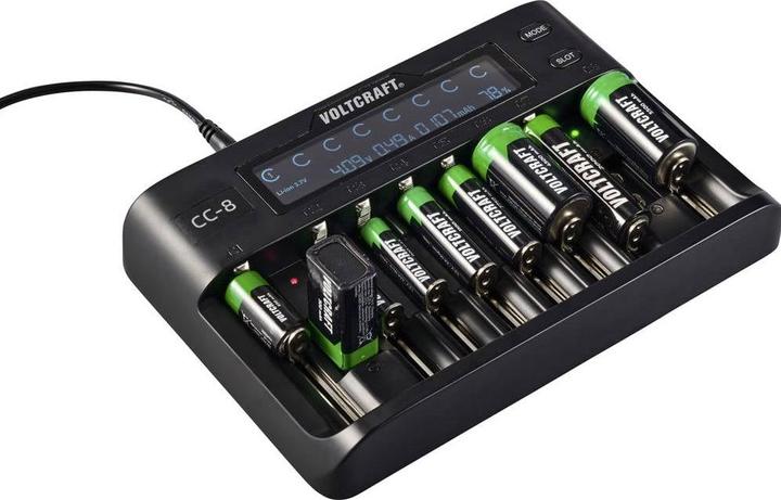Actual product image Voltcraft CC-8 Round Cell Charger (1 pcs., 10340, 14500, 16340, 17500, 17650, 18490, 18500, 18650, 21700, 22650, 26500, 26650, AAA, A, AA, Sub-C, 9V Block, Chargers without battery)