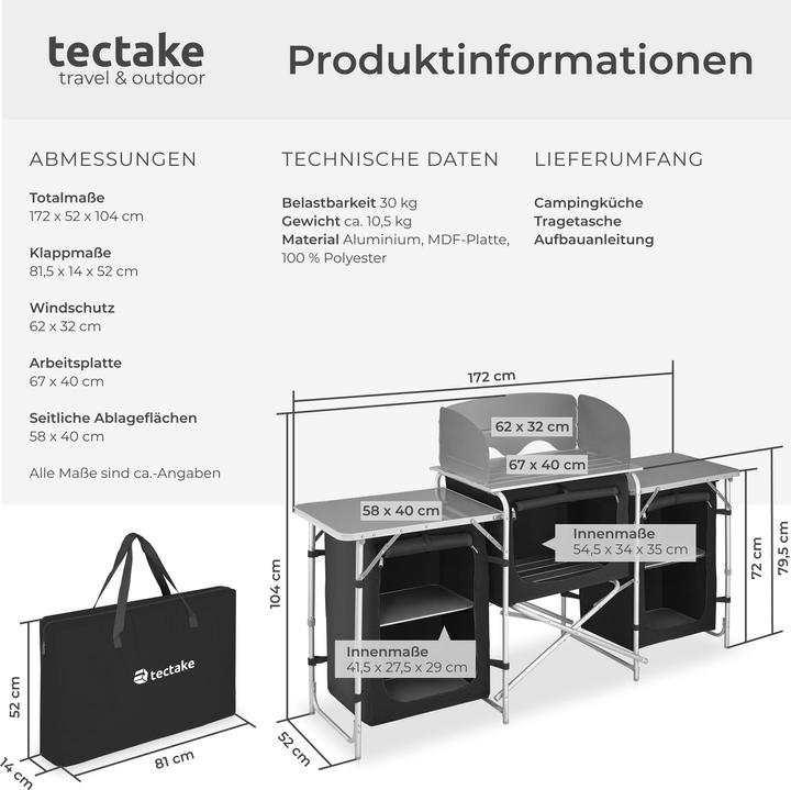 Image du produit tectake Cuisine de camping 172x52x104cm