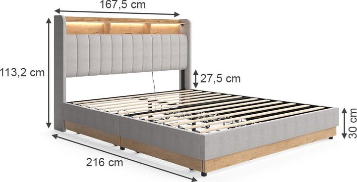Image du produit VitaliSpa Bettgestell Nura, Grau/Eiche, 167.5 x 113.2 cm mit Matratze (160 x 200 cm)