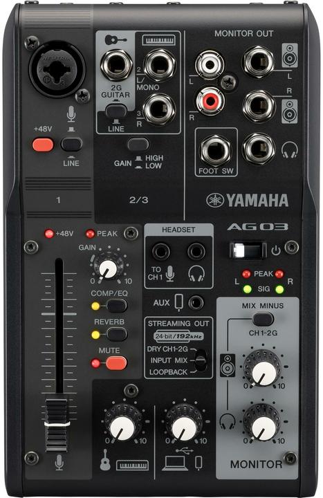 Actual product image Yamaha AG03MK2B Console mixer Number of channels:3 USB connection (Studio- and Livemixer)