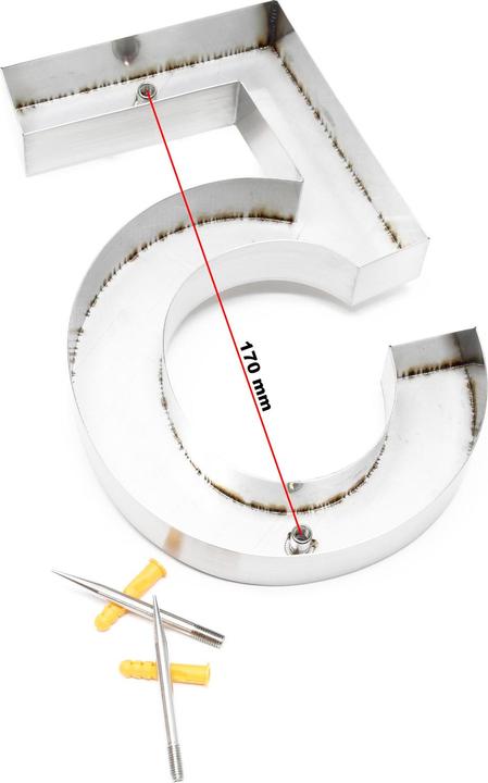 Image du produit Wiltec Plaque Numéro Maison Chiffre "5" 3D 20cm Acier inoxydable Résistant Intempéries Matériel F