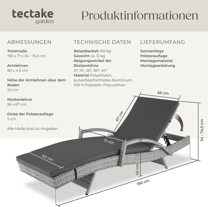 Image du produit tectake Bain de soleil OCEANE (190 cm)