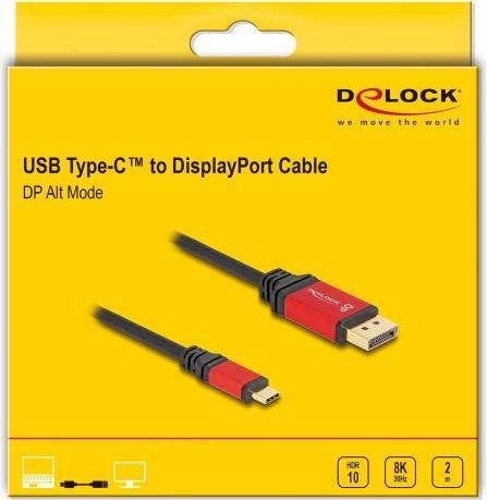 Produktbild Delock USB Type-C™ zu DisplayPort Kabel (DP Alt Mode) 8K 30 Hz mit HDR Funktion 2 m rot (2 m, USB Typ C)