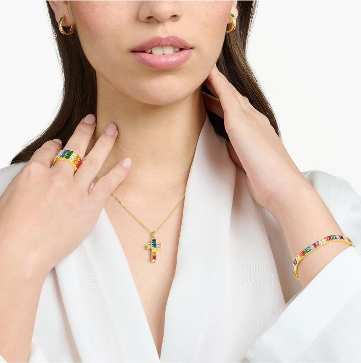 Actual product image Thomas Sabo Necklace Cross Colourful Stones Gold (925 silver, 40 - 45 cm)