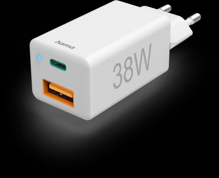 Actual product image Hama Mini Charger, GaN, USB-C Power Delivery (PD) + USB-A QC3.0, 38W, White (38 W)
