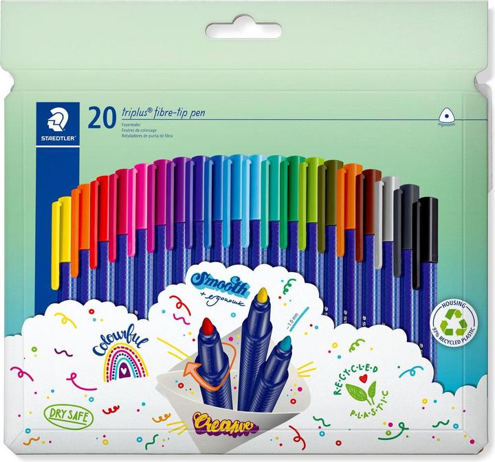 Productafbeelding Staedtler Fasermaler triplus color rPP 20St (Lila, Bruin, Cyaan, Lichtgrijs, Lichtgroen, Paars, Groen, Roze, Rood, Geel, Blauw, Oranje, Zwart, Lichtblauw, Eendenblauw, Donkergrijs, 20 x)