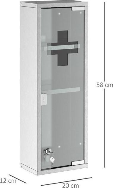 Actual product image Swisshandel24 Medicine cabinet First aid cabinet with lock 3 compartments frosted glass 430 stainless (20 x 12 x 58 cm)