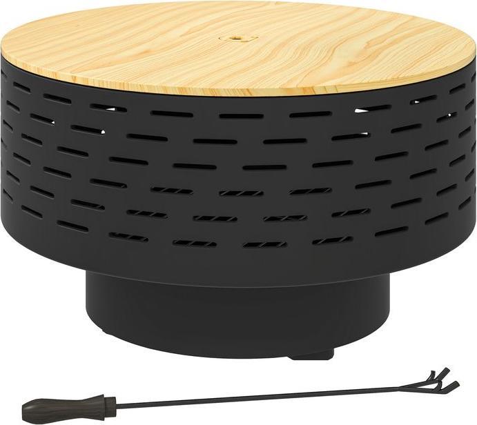 Swisshandel24 3in1 Feuerschale Ø60x39cm Edelstahl Grillrost Schürhaken Funkenschutz Holzoptik Kohlegrau (60 cm)