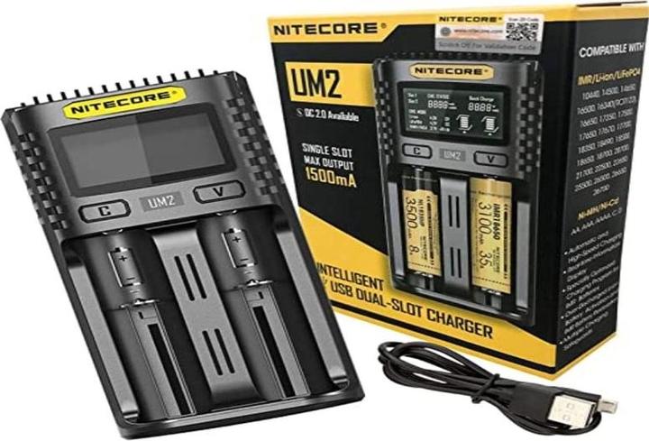 Actual product image Nitecore UM2 USB charger (1 pcs., 14500, 16340, 18650, 26650, Chargers without battery)