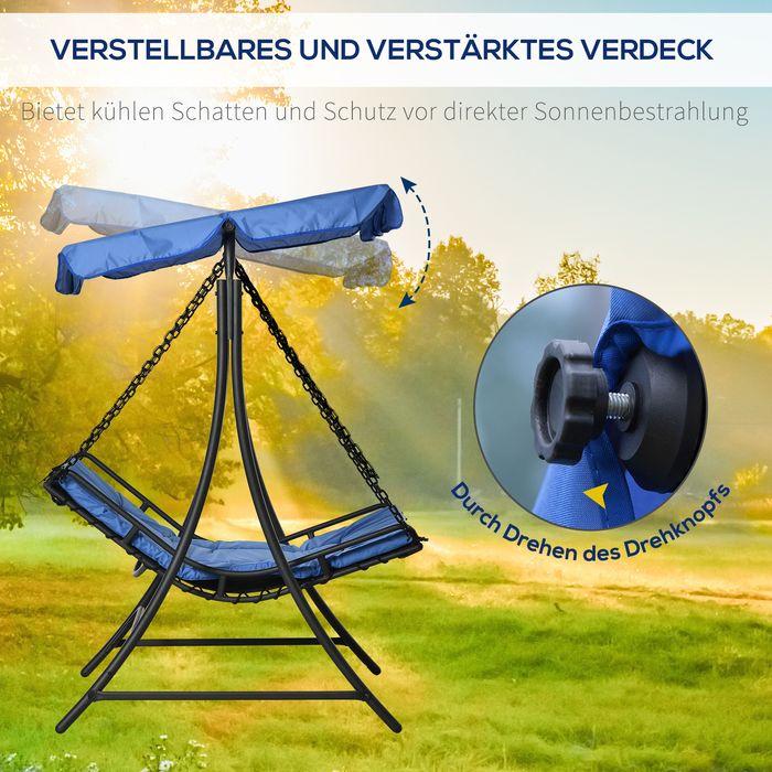 Actual product image Swisshandel24 Swinging lounger Hollywood swing garden lounger with roof for 2 persons steel blue 164x116x176cm