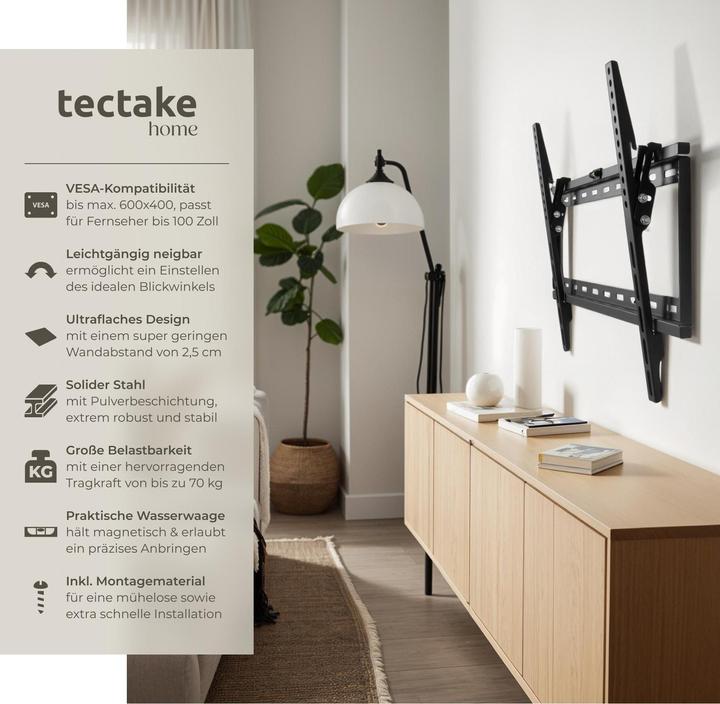 Produktbild tectake TVWandhalterung (Wand, 65", 70 kg)