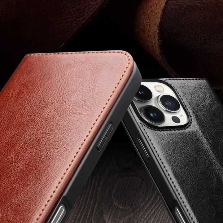 Actual product image QiAlino Fourre Flip cuir véritable (Apple iPhone 16 Pro Max)