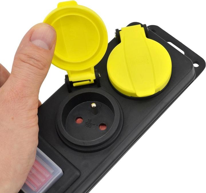 Actual product image AW Tools AWTOOLS PRZEDŁUŻACZ WARSZTATOWY CZARNY 5 GNIAZDA 5,0m Z UZIEMIENIEM, WYŁĄCZNIK IP44 3x1,5mm (5 m)