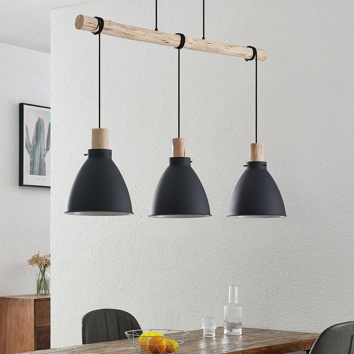 Image du produit Lindby Trebale 3 Lampe à suspendre Black/Wood (E27)