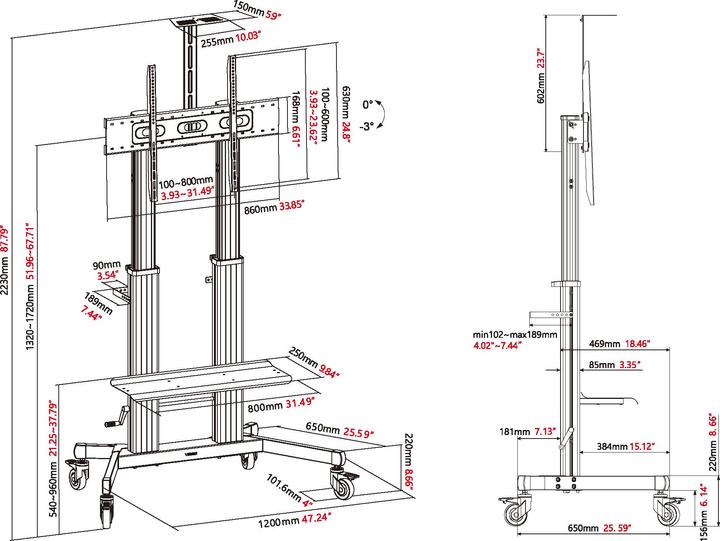 Productafbeelding Vision Aluminium kar voor flatpanelen (100", 90 kg)