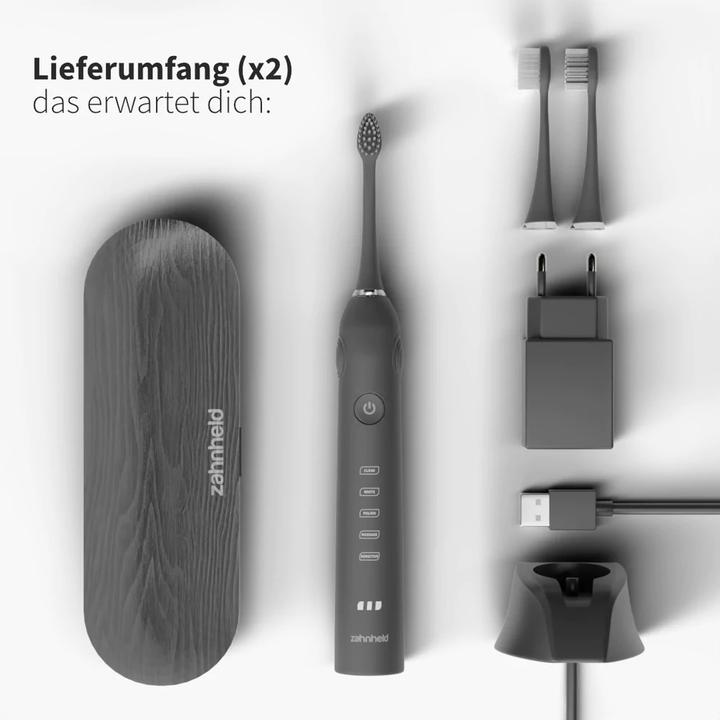 Actual product image Zahnheld Schallzahnbürste im Doppelpack Schwarz (Sonic toothbrush)