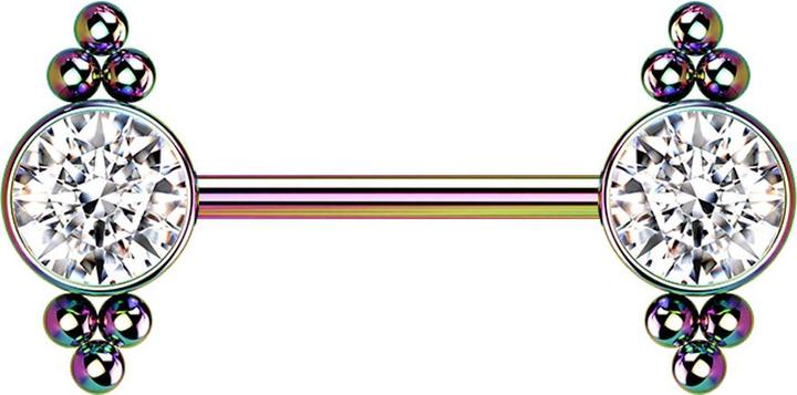 Produktbild Star Piercing Threadless Barbell farbig Kugeln mit Kristall silber (ohne Messing, Chirurgenstahl 316L)