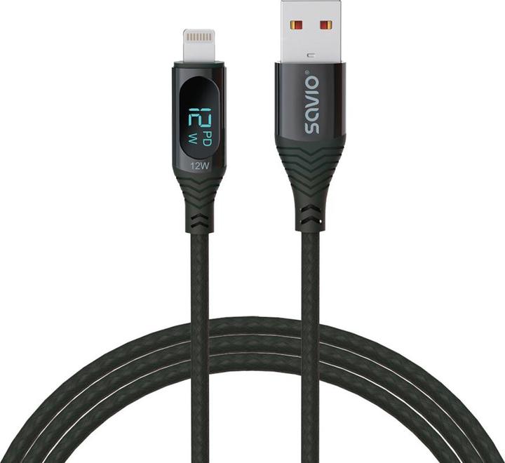 Produktbild Savio USB - Lightning Kabel mit Display CL-173 1 m schwarz (1 m, USB 2.0)
