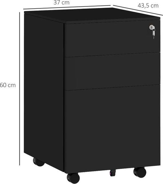 Immagine prodotto Swisshandel24 Cartella a rotelle, 3 cassetti, con serratura, su rotelle, 37cmx43.5cmx60cm, nero