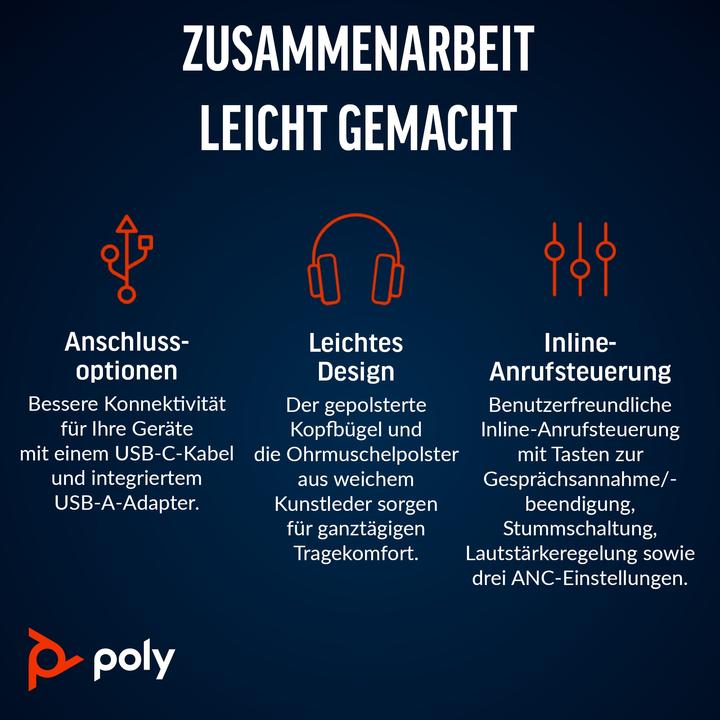 Produktbild Poly Headset Blackwire 8225 UC USB-C (Kabelgebunden, USB-C)