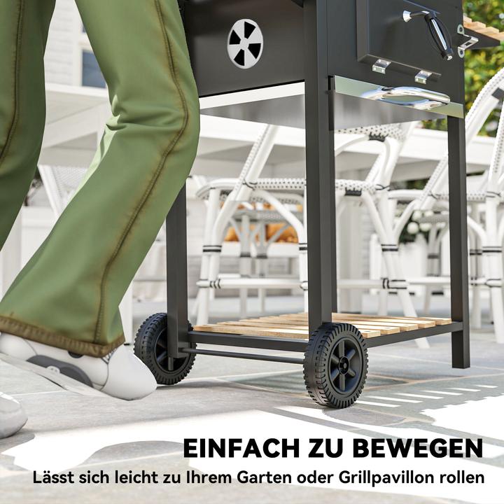 Produktbild Outsunny Holzkohlegrill Edelstahl, Kiefernholz Schwarz (36 cm)