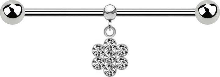 Immagine prodotto Star Piercing Barbell in argento due palle con anello a sfera ciondolo fiore sette cristalli argento (Acciaio chirurgico 316L, senza ottone)