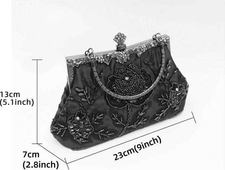 Only-Bags.Store Perlen Blumenstickerei Abendtasche, Vintage Satin Hochzeit Handtaschen, Pailletten Clutch Clip