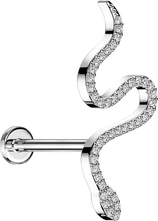 Image du produit Star Piercing Micro Labret femelle argenté Serpent grand cristaux argentés (Acier chirurgical 316L, Laiton)