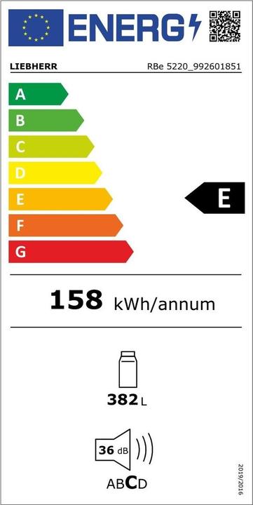 Etichetta energetica Liebherr Frigorifero Free Standing Plus RBe 5220 Bianco (288 l)