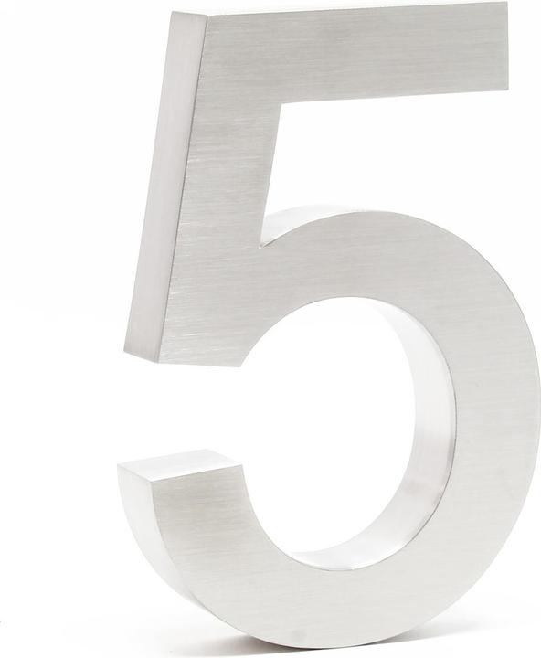 Image du produit Wiltec Plaque Numéro Maison Chiffre "5" 3D 20cm Acier inoxydable Résistant Intempéries Matériel F