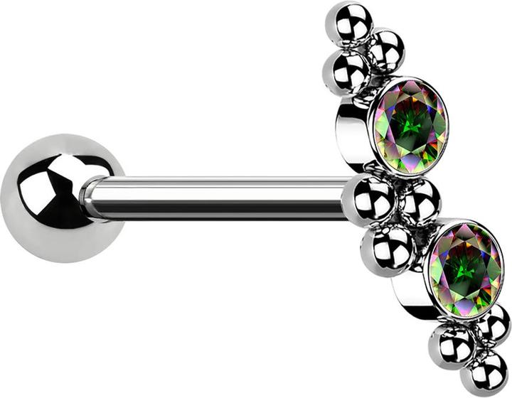 Produktbild Star Piercing Micro Barbell silber mit Kugel zwei Kristallen dunkel multicolor und Kugeln (ohne Messing, Chirurgenstahl 316L)