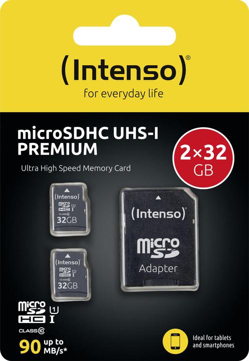 Produktbild Intenso UHS-I Premium (2-Pack) (32 GB, microSD, microSDHC, U1, UHS-I)