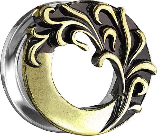 Produktbild Star Piercing Flesh Tunnel altgold Tribal Welle (Messing, Chirurgenstahl 316L)