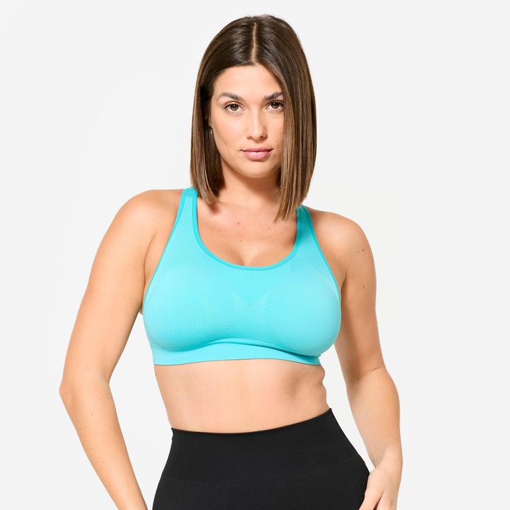 Image du produit Kalenji Sport-BH Bustier Damen nahtlos Schwimmerrücken mittlerer Halt - türkis (M)