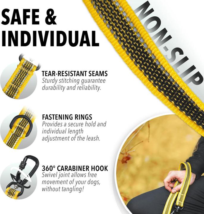 Productafbeelding Bluzelle Hondenriem 3m, dubbele riem met karabijnhaak, verstelbaar (XL, Hond, Loop)