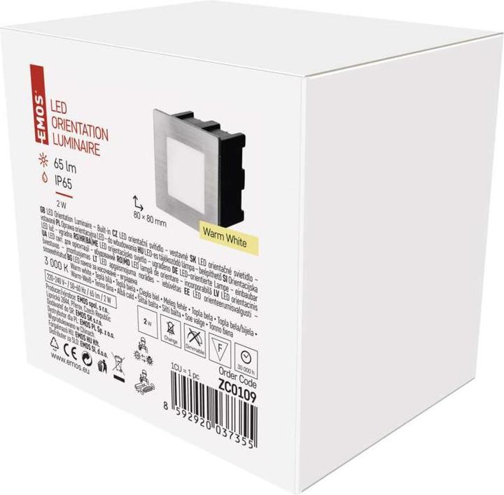 Image du produit Emos Luminaire LED pour escalier - encastré 80×80, 1,5W blanc chaud IP65 (65 lm)