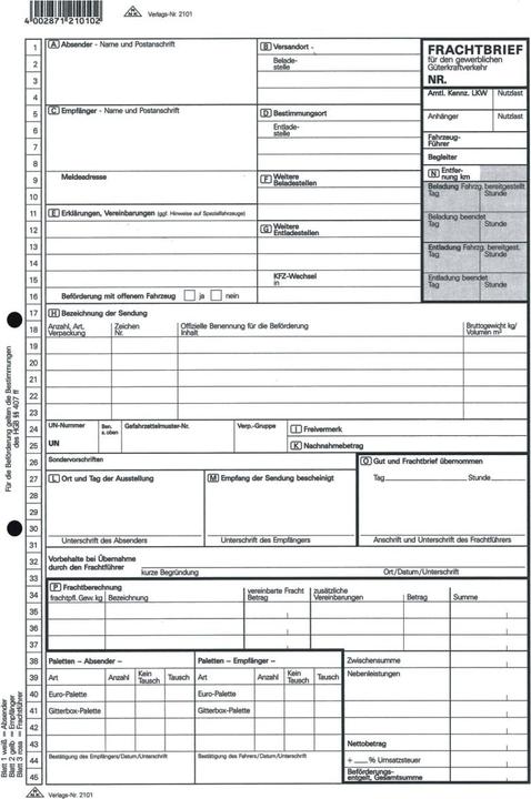 Nutritional values and ingredients Rnk Publisher's form "Freight consignment note for goods transport by road", SD (50 x)