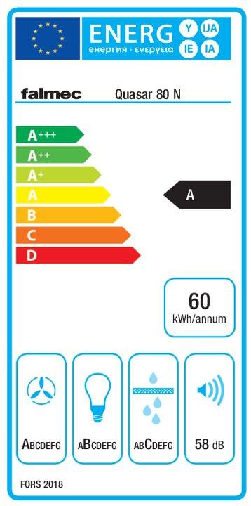 Energie-Label Falmec Quasar Design 80 N schwarz (Wandhaube)