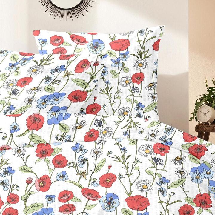 Immagine prodotto Enrico Coss Baumwoll Seersucker Bettwäsche Dresden rot blau (Set di biancheria da letto, 155x220 cm + 80x80 cm)