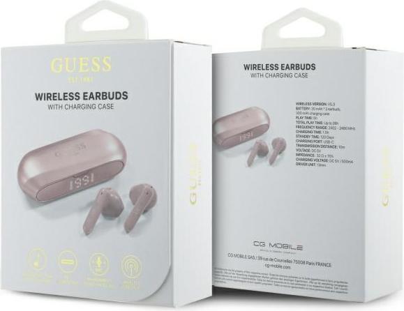 Image du produit Guess Casque sans fil Elongated Metallic ENC TWS Bluetooth Headset - Rose (ANC, 26 h, Sans fil)