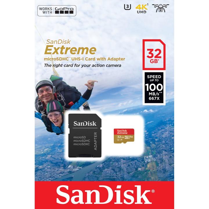 Immagine prodotto SanDisk microSDHC Azione SC 32GB Extr.100MB A1 (32 GB, microSDHC, U3, UHS-I)
