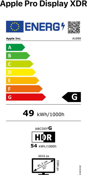 Energy Label Apple Pro Display XDR (6016 x 3384 pixels, 32")