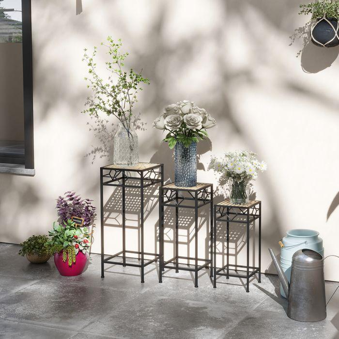 Produktbild Swisshandel24 3-tlg. Pflanzenständer Stapelbarer Blumenhocker Blumentopfhalter mit Rattanoptik Pflanzenhocker für