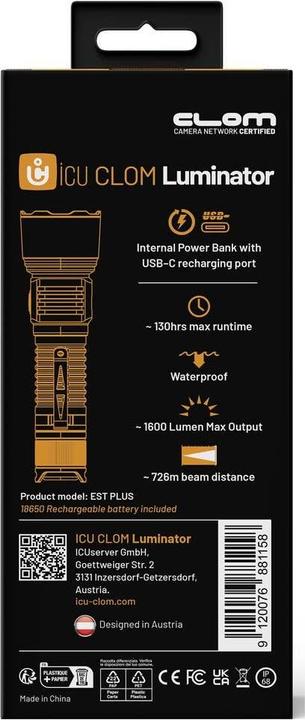 Produktbild ICUserver ICU Luminator LED Taschenlampe Grosse Reichweite, IP68 (wasserdicht), mit USB-Sch